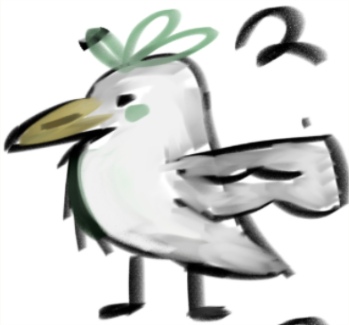 A DrawDown original character: a cheerful seagull with a green bow